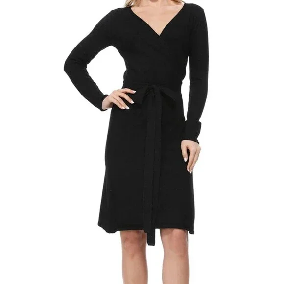 Idem Ditto Carter Belted Dress S Black Peplum Hem Long Sleeve Fall Sweater - Picture 1 of 5